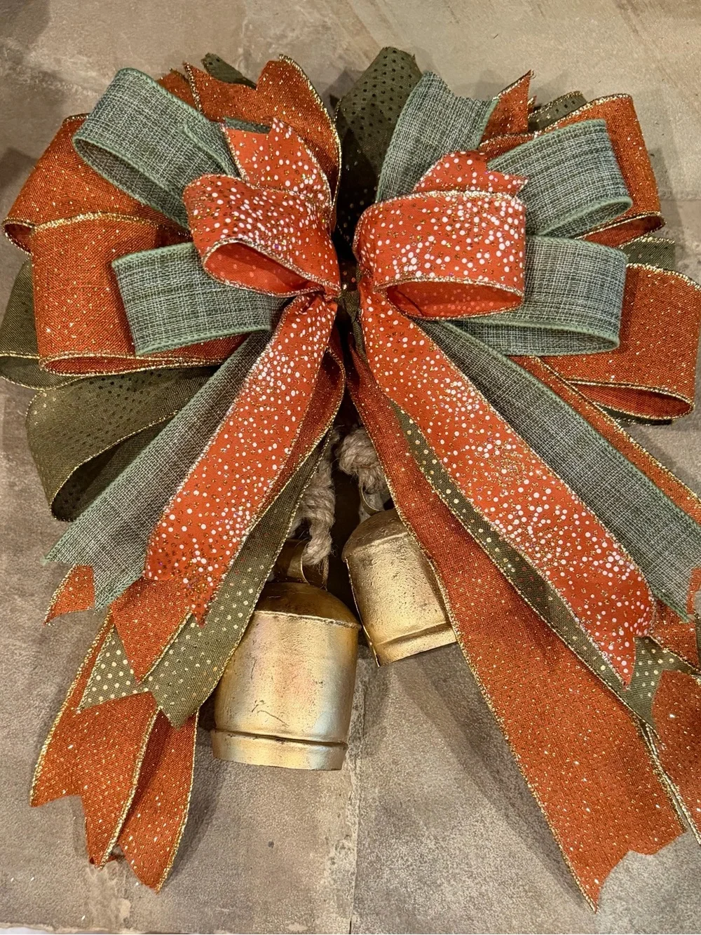 Festive Evergreen Wreath with Rust/Orange and Olive Green Bow